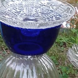 Beautiful Cobalt Blue Heavy Crystal Glass Birdbath 🌞🦋🌷 Buy 2 Or 3 Get Solar Fountain Free 