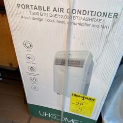 UHOME 7,800 BTU (DOE) Portable Air Conditioner Cools 400 sq. ft. with Heater and Dehumidifier with Remote in White, 