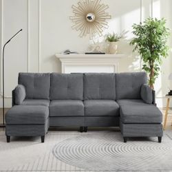 Mjkone 89" U Shaped Sectional Couches with Ottoman Dark Grey (Still In Box)