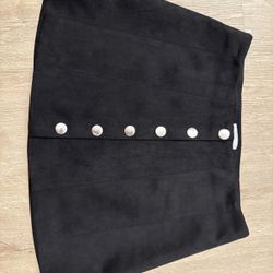 Steve Madden Black Faux Suede Mini Skirt with Silver Button Front – Size Small