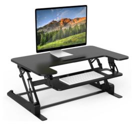 Black Desk Converter - Height Adjustable Stand Up Riser 36.5" x 22" NEW