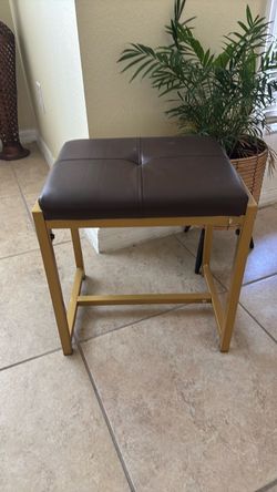 Backless Counter Stool Gold Frame Brown Seat