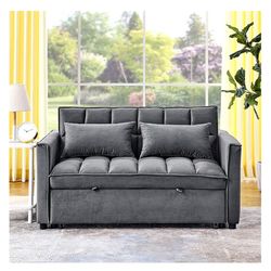 3 in 1 Convertible Sleeper Sofa Bed, Futon Couches for Living Room with Side Pocket | Adjustable Backrest| Velvet Fabric | Pull Out Couch | Love seat 