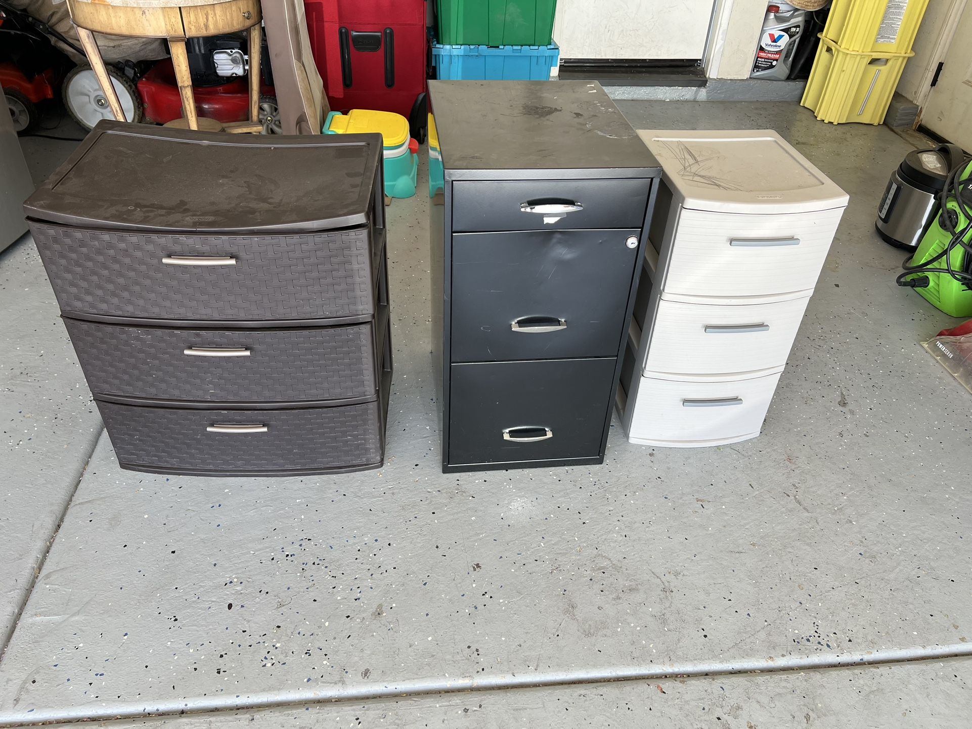 one metal cabinets others plastic