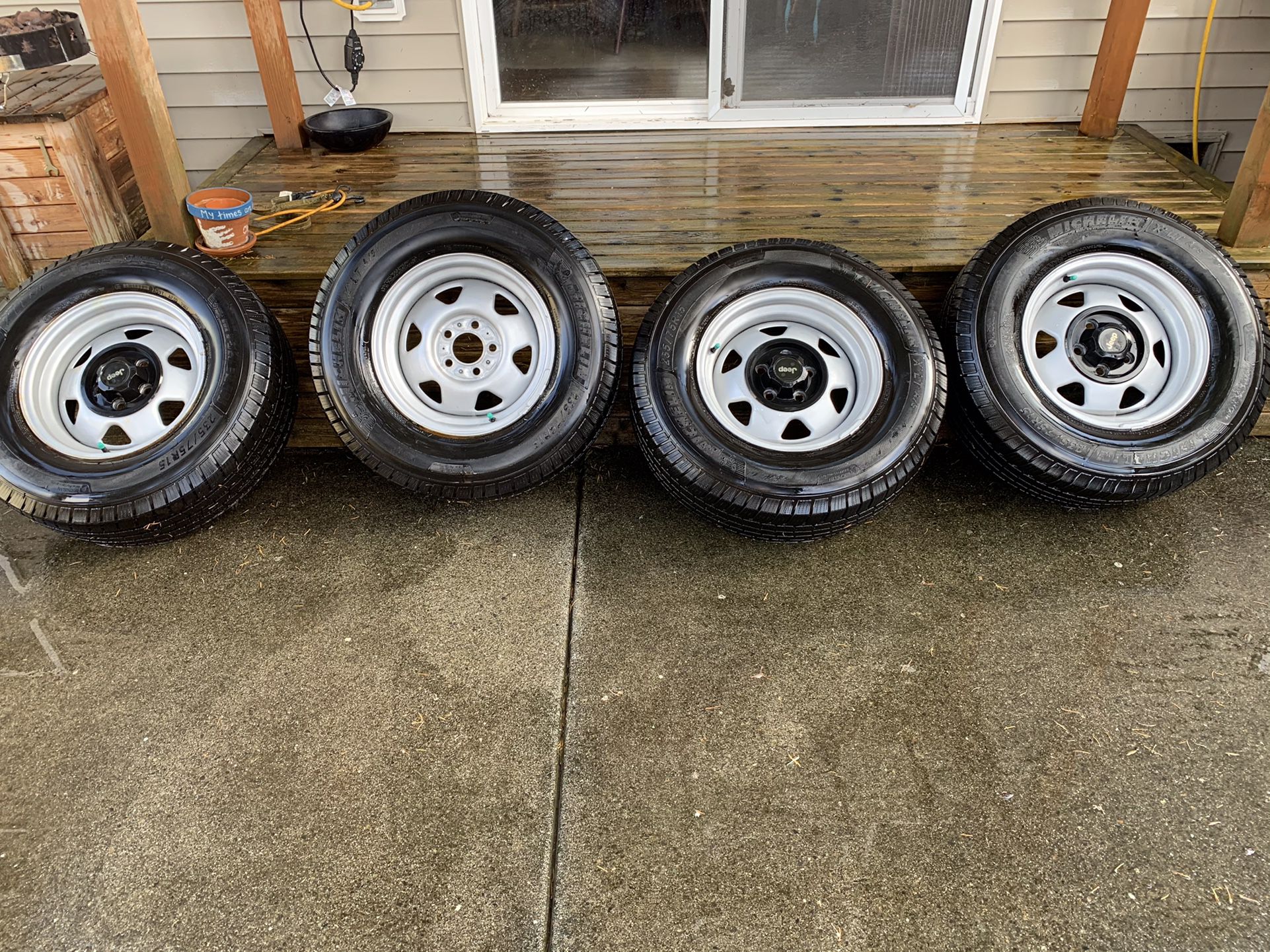 235/75/15 Michelin Tires On Jeep Wheels - Sale Pending.