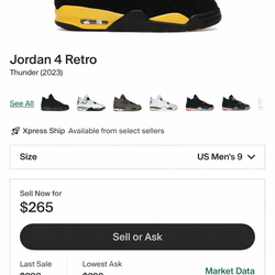 Brand new Jordan 4 yellow thunders size 9