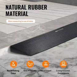 122]VEVOR 1.6" Rise Cuttable Threshold Ramp for Sweeping Robot, 35.4" Wide Natural Rubber Wheelchair Ramp, Non-Slip Solid Rubber Ramp with Double-Side