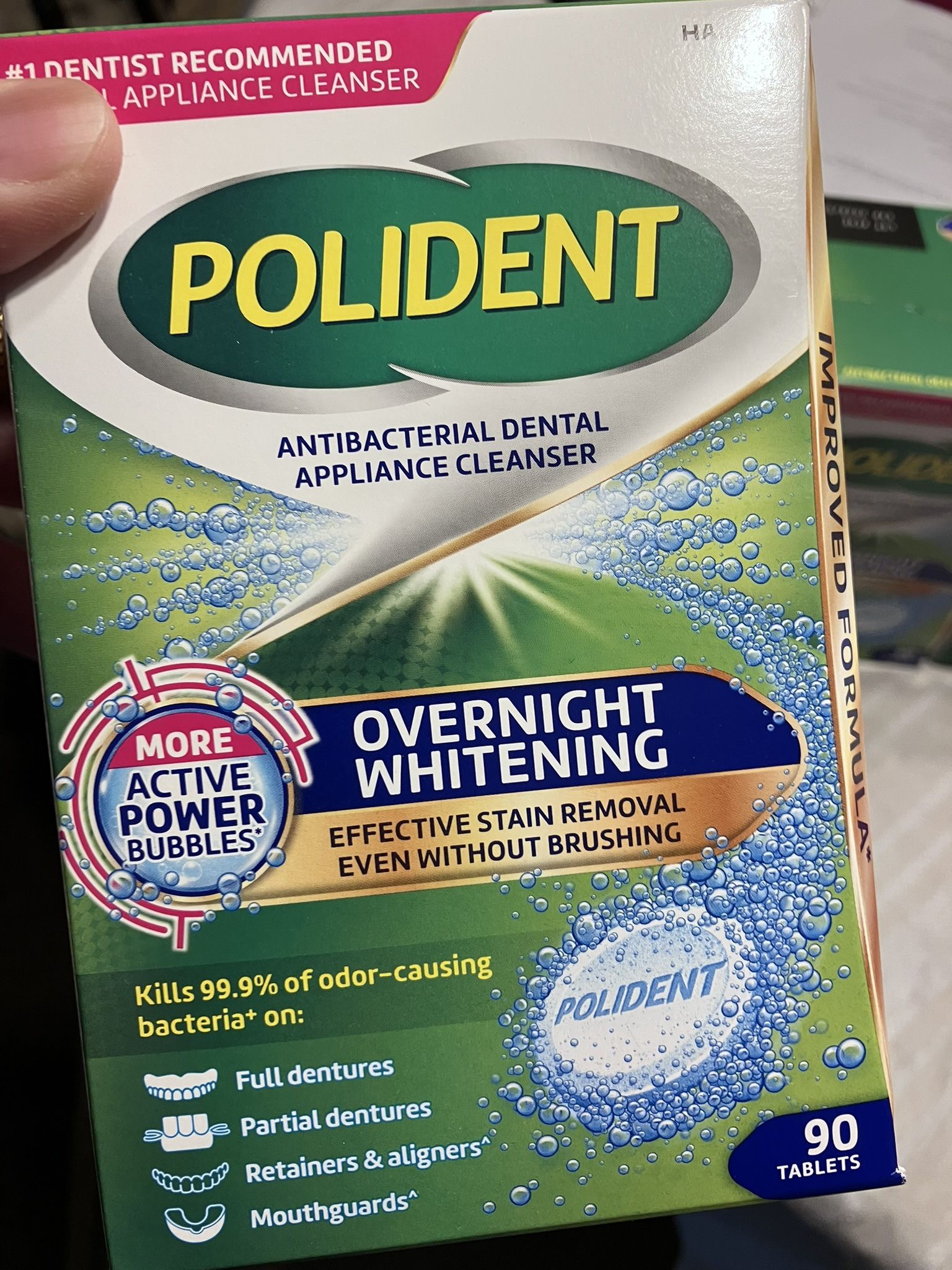 Polident Maximum Strength Denture Whitener And Cleaner.