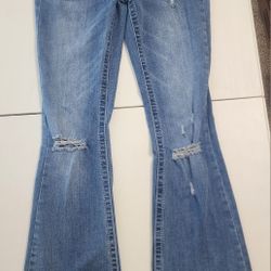 Gemma Rae Women Blue Jeans Flare Medium Wash Distressed Stretch Sz 1/25. Style GRB0727