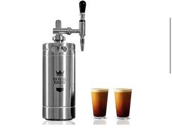 Royal Brew Stainless Steel Mini Keg with Tap The Original Royal Brew Nitro Cold Brew, 128 OZ Extra Large Home Leg, Nitrogen G