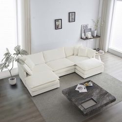 112” White Chenille Modular U-Shaped Sectional Sofa [NEW IN BOX] **Retails for $1500 <Assembly Required> 