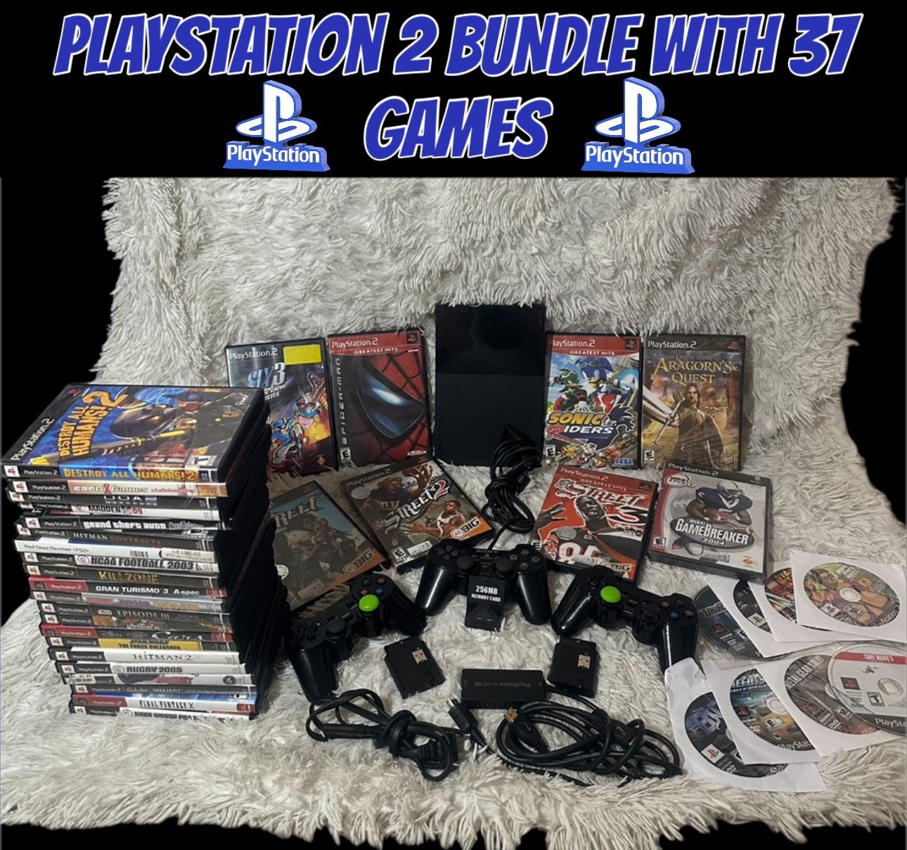 Sony Playstation 2 PS2 Slim Console Bundle Lot With 37 Games! 