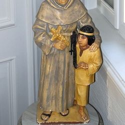 Father Junipero Serra and indigenous boy statue: 2 Ft. Tall
