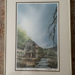 Matted and Framed Signed Artist Proof of a Mill by a Stream