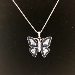 Navy Blue Crystals Butterfly Necklace 