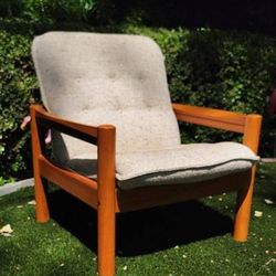 Vintage MCM Danish Teak Wood Denmark Domino Mobler Lounge Club Arm Chair