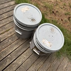 Sherwinn Williams 3/4 Full Buckets, Tan And Pine Green