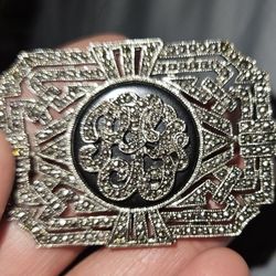 Vintage Brooch Marcasite/Black Onyx/Sterling