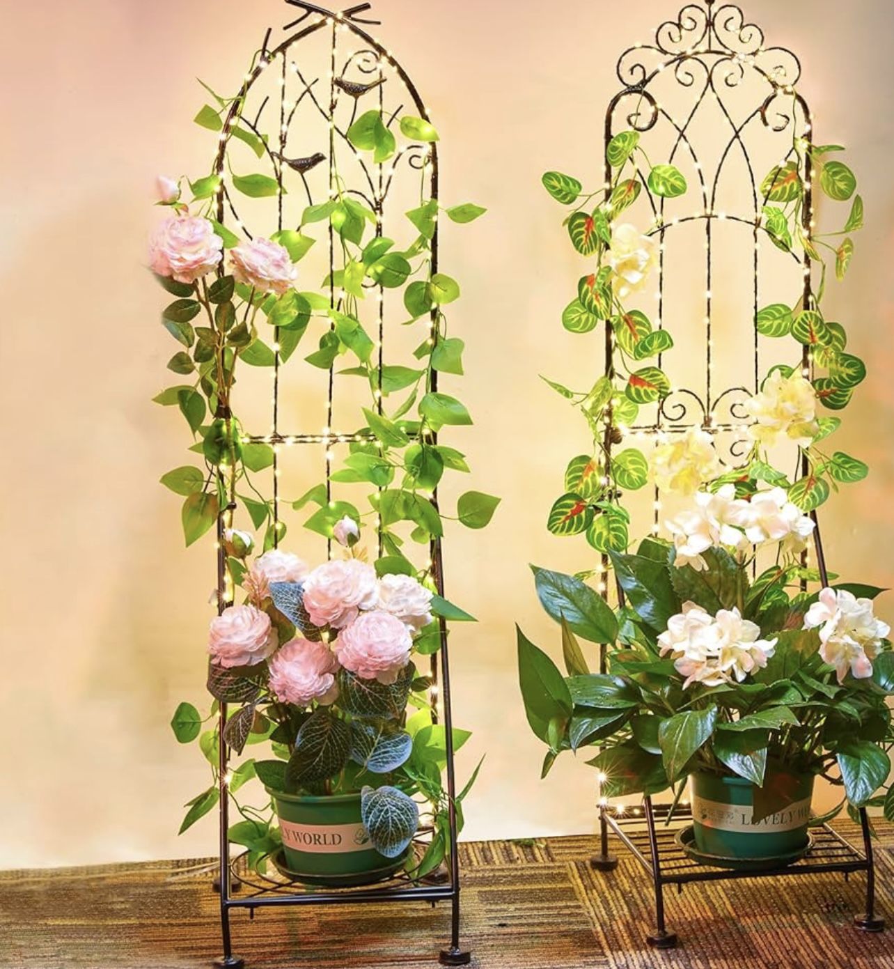 2pcs Plant Stand Indoor Outdoor - Waterproof Modern Metal Flower Display Rack with Lights
