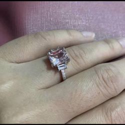 Size 10 Lab created morganite Ring engagement ring 3-stone ring