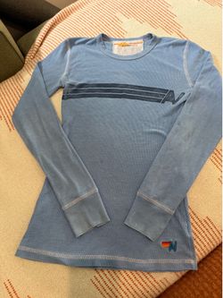 Aviator Nation thermal blue long sleeve, rainbow embroidered, Size L