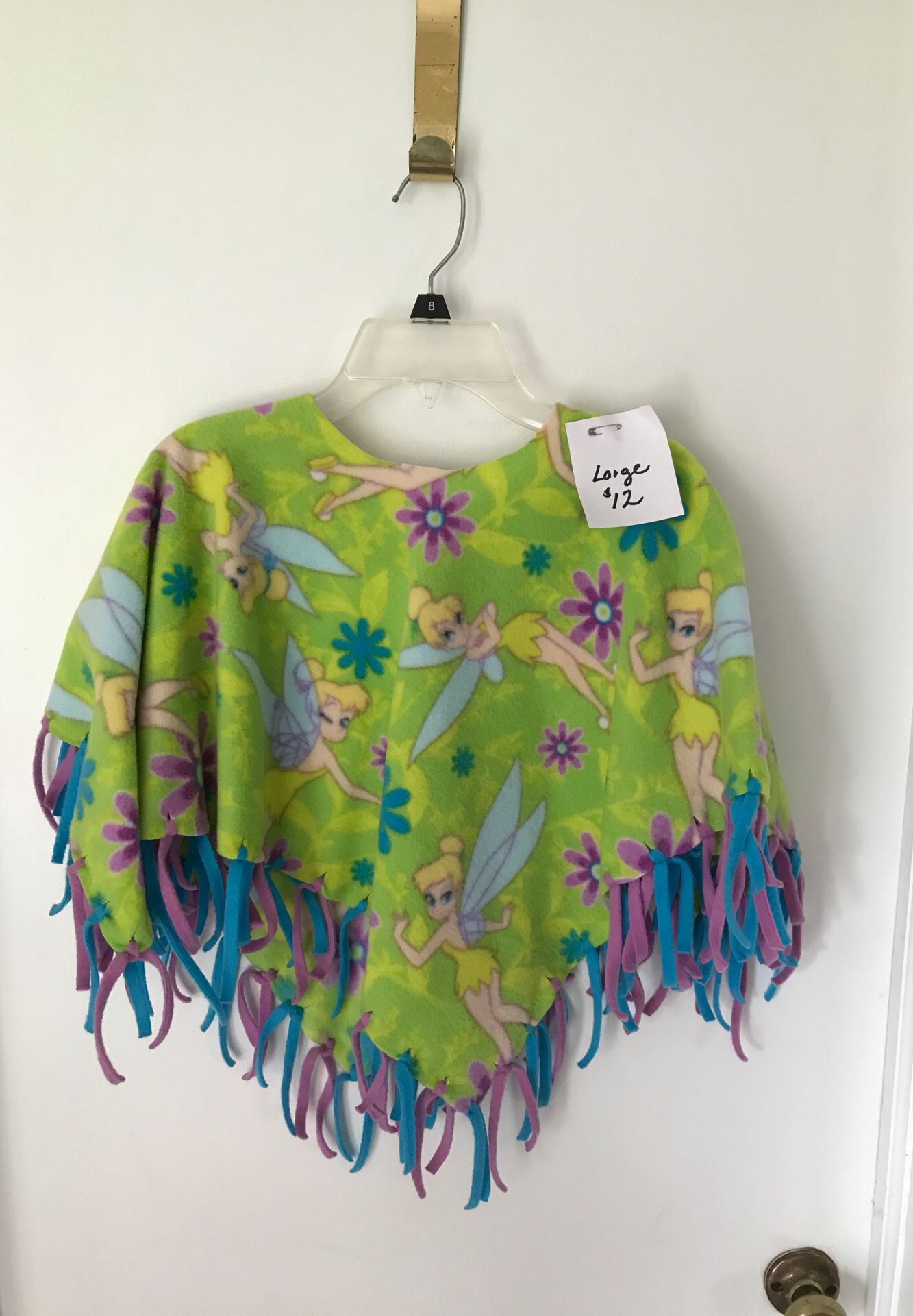 Handcrafted fleece poncho Tinker bell size large