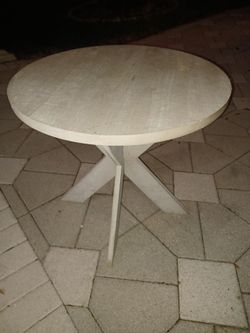 Round Beige Wood Side Table