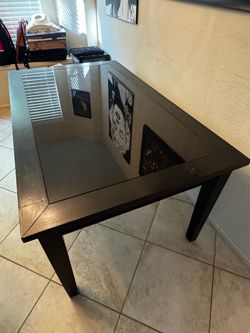 Free - Black Glass Top Dining Table