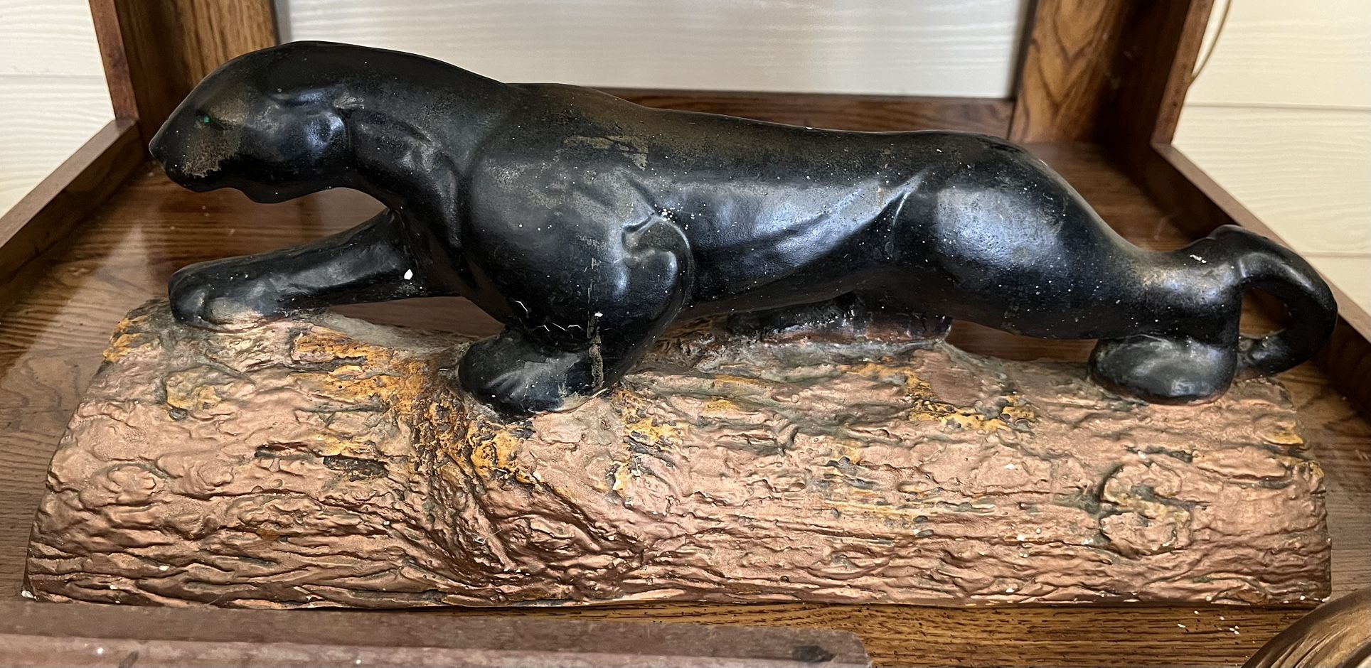 Vintage MCM Black Panther On Log