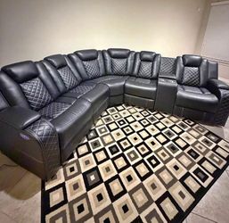 Black Recliner sectional Sofa With LED