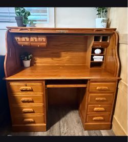 Solid Oak Roll Top Desk
