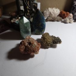 Aragointe , Spiked Calcite ,green Flourite , And Last Is Azurate And Malachite Mix 