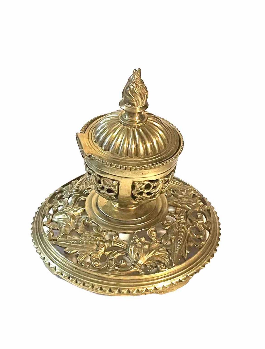 Vintage Ornate Brass Ink Well