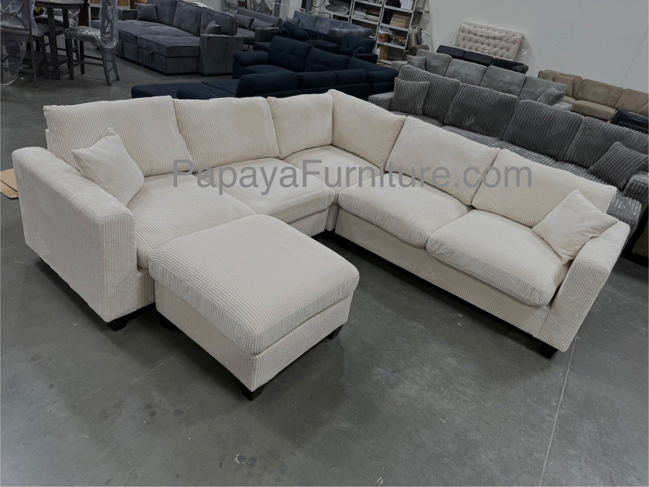 New Ivory White Sectional Couch Sofa And Ottoman Set 