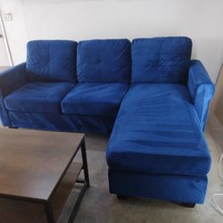 Blue Velvet L Shape Sofa Free Delivery