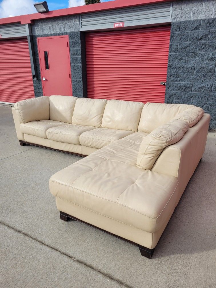 White Cream Italian Leather Sectional