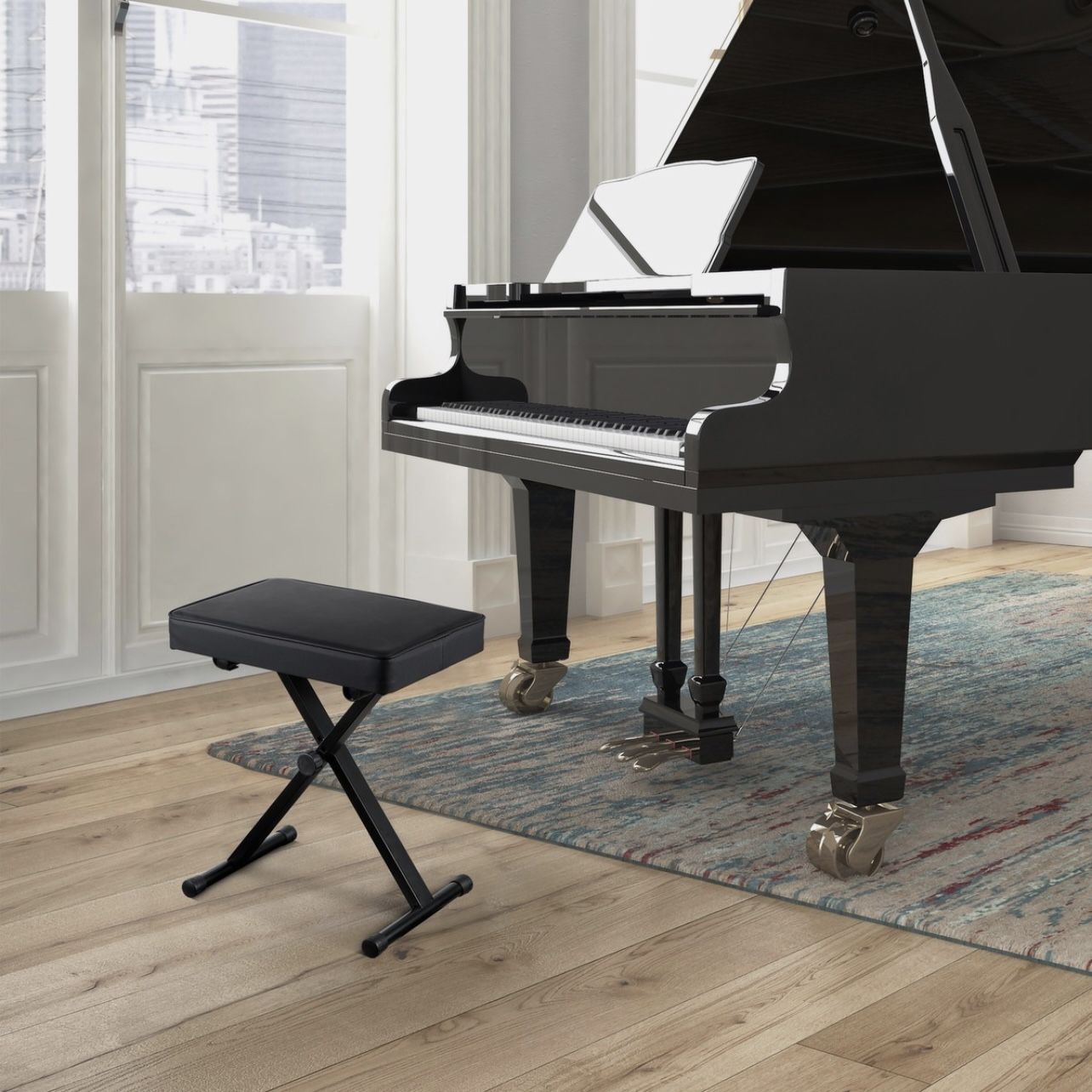 Piano Bench Adjustable Piano Keyboard Bench, X-Style Stool Chair Seat Black