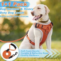 Dog Harness Adjustable Reflective Heavy Duty Pet Harness with Easy Control Handle And Dog Leash Large