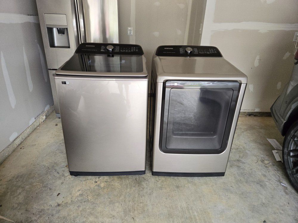 Samsung High-Efficiency Smart Top Load Washer and Smart Electric Dryer Combo  - Champagne