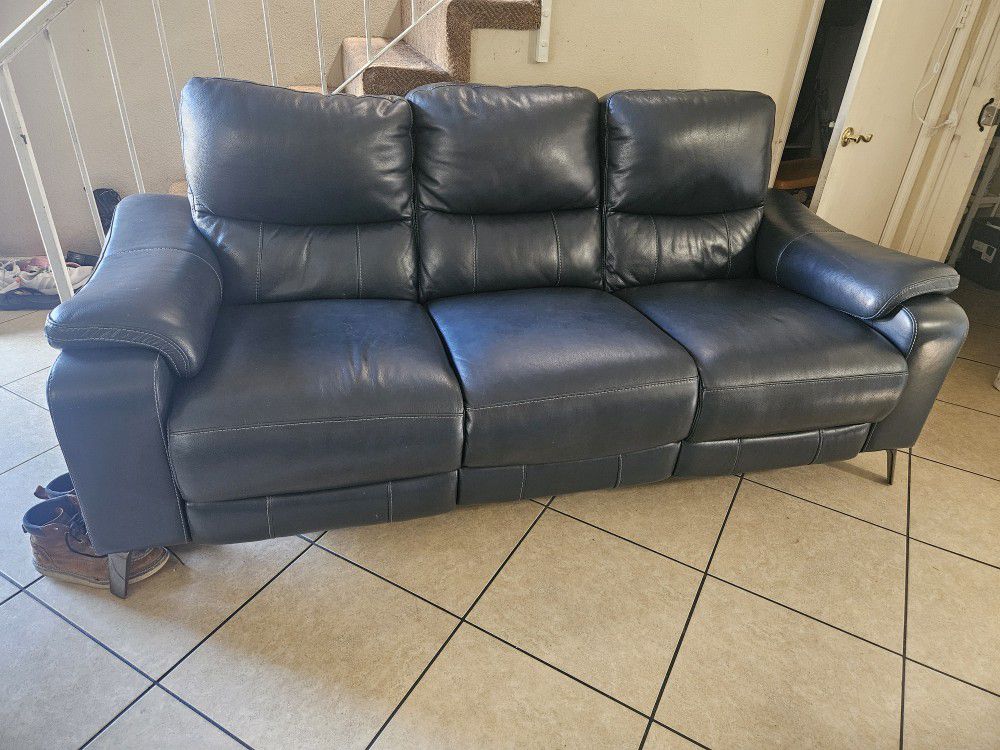 Navy Blue Leather Reclining Couch