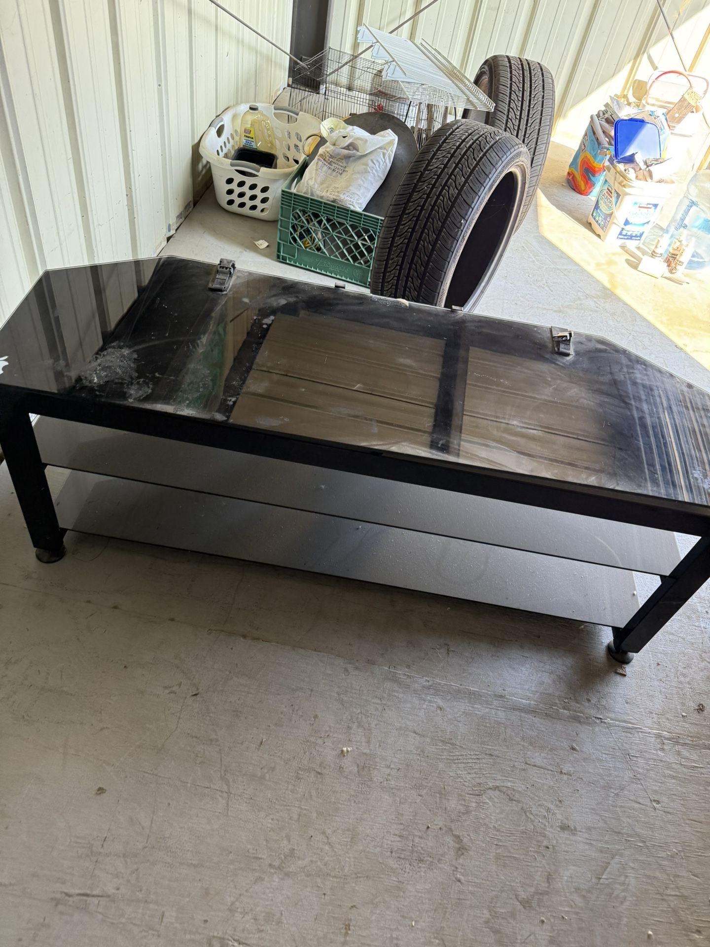 Tv Stand With Glass Shelves . Fits Up To 62” Tv.