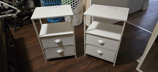 White Nightstand Set of 2 with Charging Station