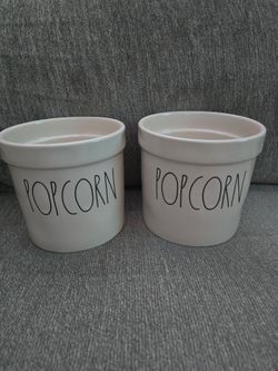New Set Of 2 Rae Dunn Ceramic Popcorn Buckets 5" H x 5 1/2" W