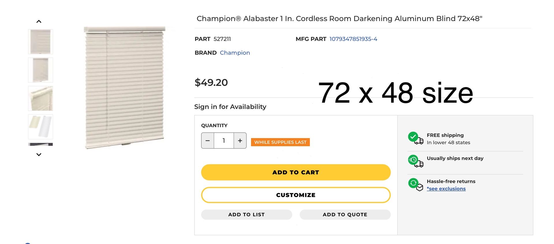 Hi everyone we this 4 pack cordless 1’ aluminum blinds retail price each $49.20 ,.,., Wen this 4 pack for only $120 fro all place your order please