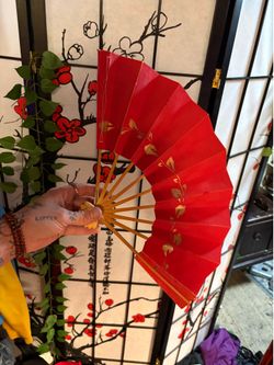 Vintage Red Japanese/Asian Folding Hand Fans – Bamboo & Paper