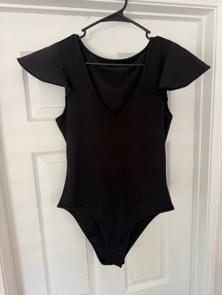 Black Flutter Sleeve V-Neck Bodysuit