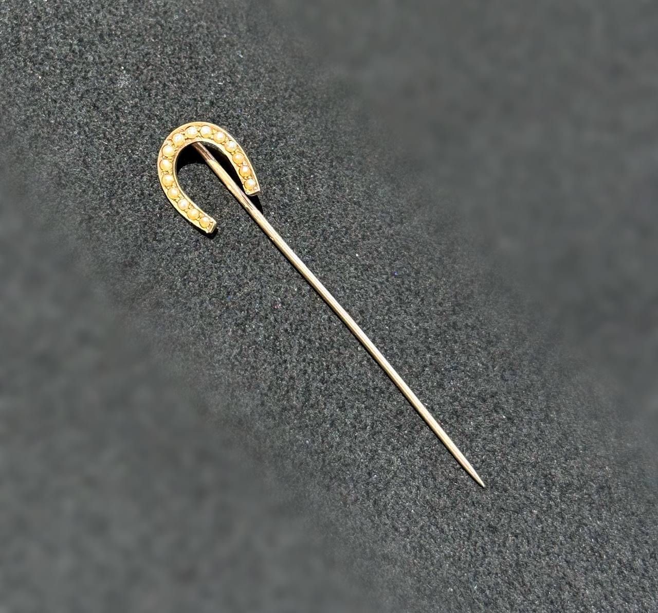 Vintage Jewelry 10k rose gold pearl 0.20CTW horseshoe stick pin