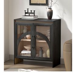 Joinice Accent Cabinet with Arched Glass Doors, 31.5" Modern Sideboard Buffet Cabinet