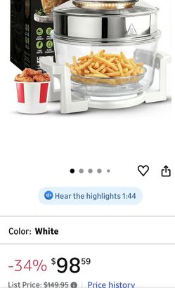 Glass Air Fryer  Turbo with 360°Clear Glass View Halogen Oven Temperature Control Range 32-482℉1400W Convection