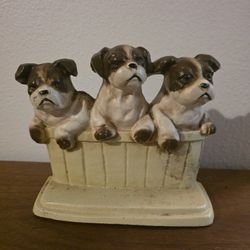 Vintage Cast Iron John Wright USA Three Bulldogs Basket Tub